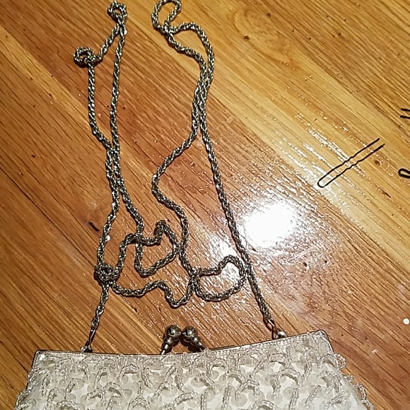 Cache White sequin bridal evening bag clutch - Picture 5 of 8